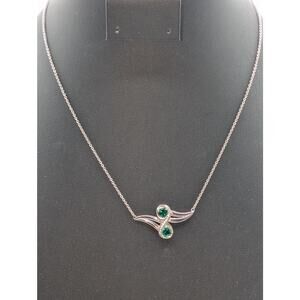 Green Zirconia White Created Sapphire 925 Sterling 2 Heart Infinity Necklace